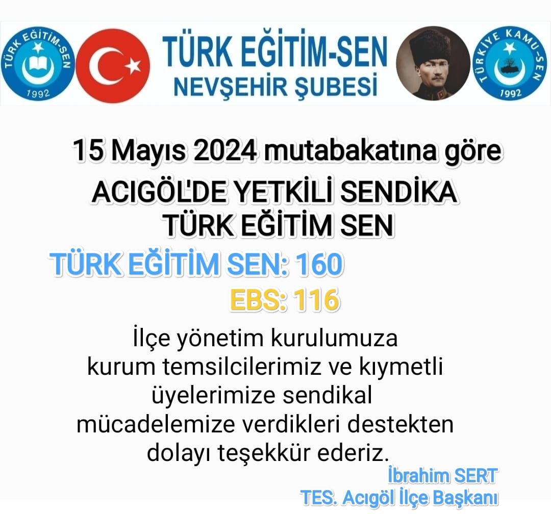 Acıgöl’de yetkili sendika Türk Eğitim Sen oldu