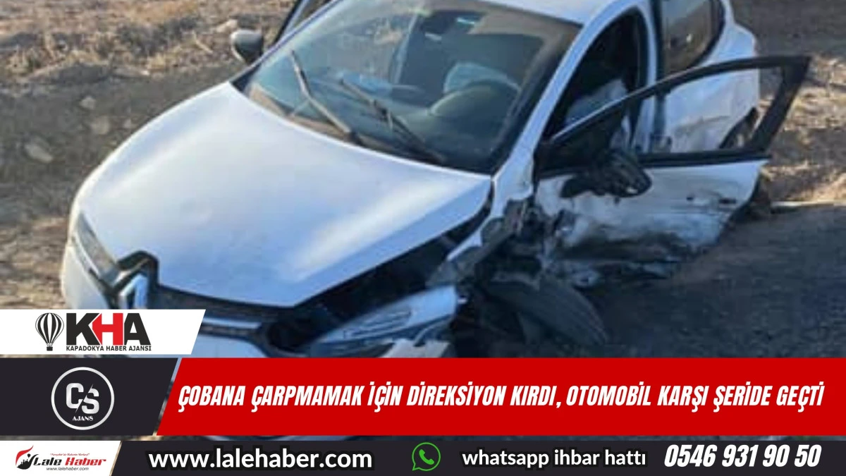 Çobana çarpmamak için direksiyon kırdı karşı şeride geçerek kaza yaptı