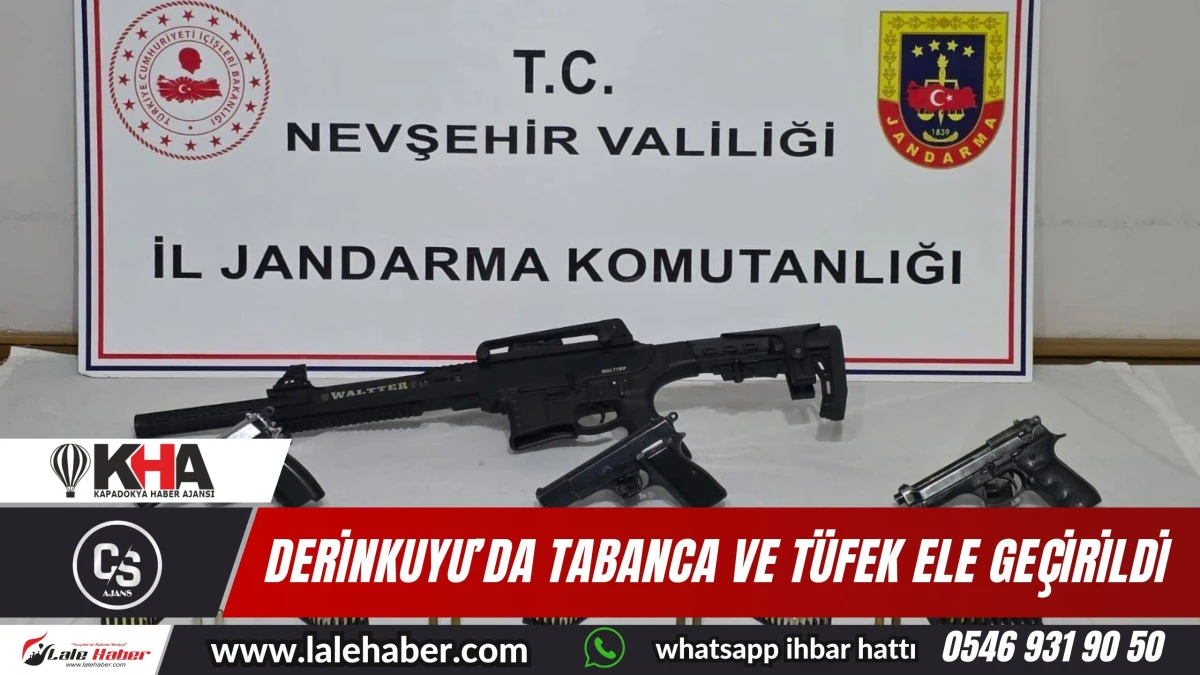 Derinkuyu'da şüpheli 2 kişinin evinde tabanca ve tüfek ele geçirildi