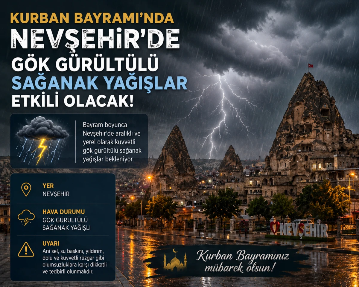 Nevşehir'de Kurban Bayramı'nda g&ouml;k g&uuml;r&uuml;lt&uuml;l&uuml; sağanak yağışlar etkili olacak